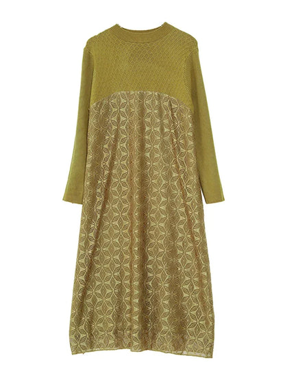 Knitted Woolen Patchwork Sweater Dress