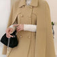 Spliced Cape Sleeve Double-Breasted Coat