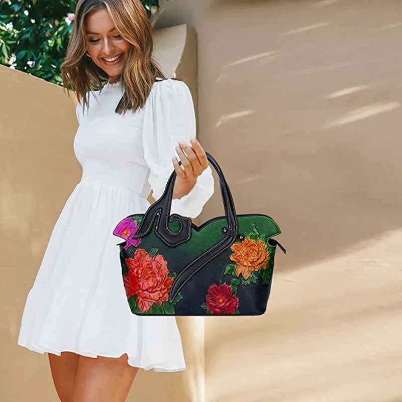 Floral Embossed Messenger Shoulder Bag