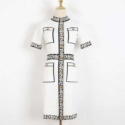 Leopard O-Neck Short Sleeve Sweater Dress