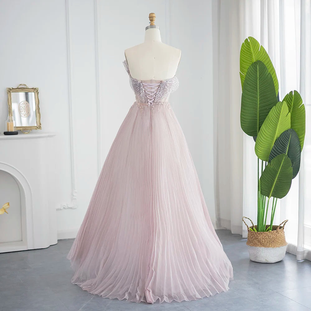 Luxury Beaded Scallop Pleated Floor-Length Dress