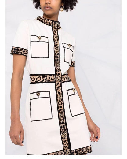 Leopard O-Neck Short Sleeve Sweater Dress