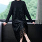 Spliced Embroidery Round Neck Long Sleeve Knit Dress