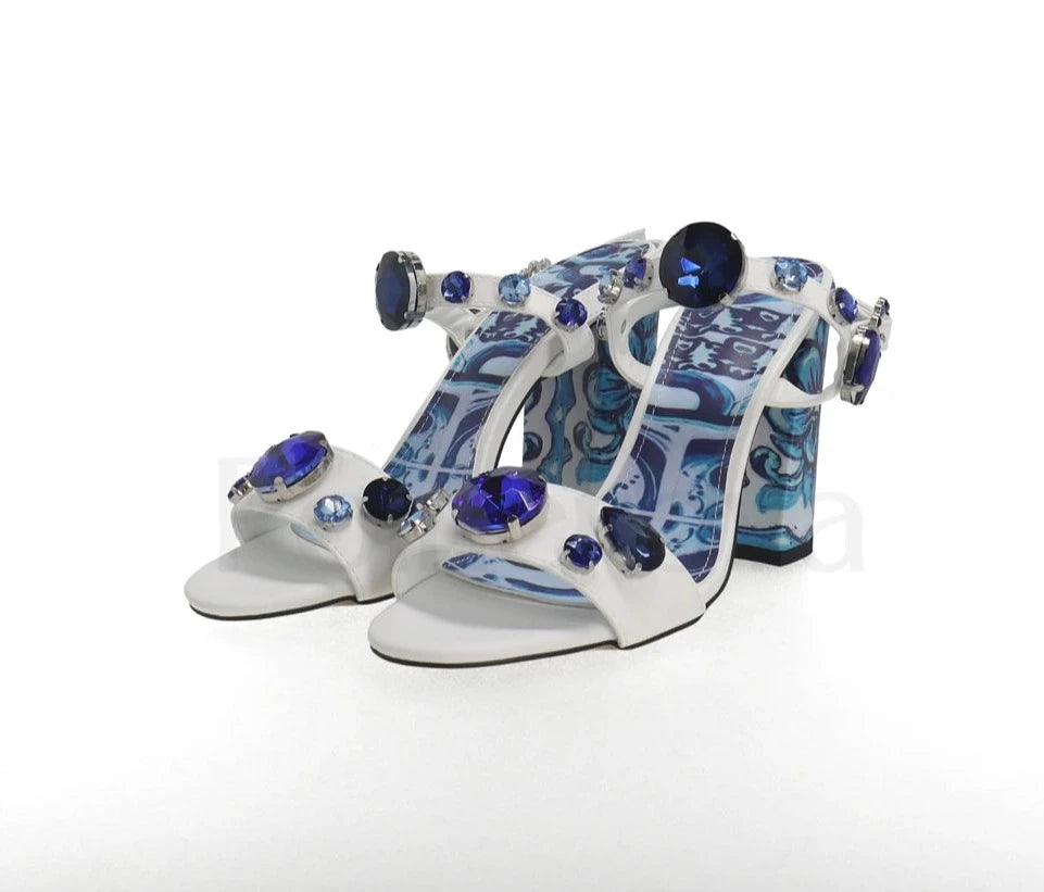 Blue & White Porcelain Crystal Sandals