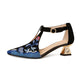 Embroidery Pointed Toe Mid Heel Shoes