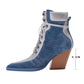 Denim Pointed Toe Lace Up Chelsea Boots