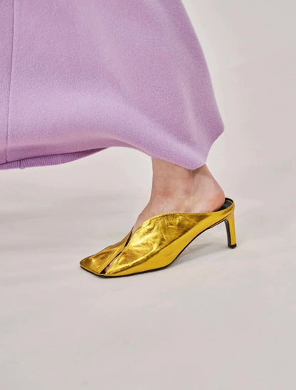 Shiny Square Toe Slingback Pumps