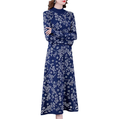 Floral Turtleneck Knitted Pullover Dress