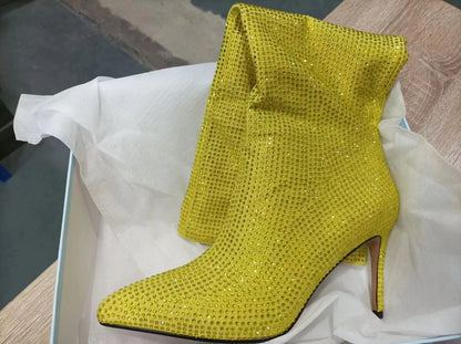 Rhinestone Pointed Toe Knee-High Boots