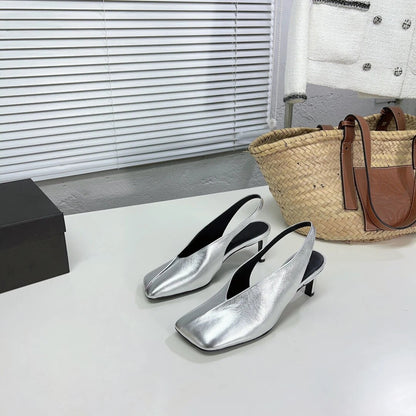 Shiny Square Toe Slingback Pumps