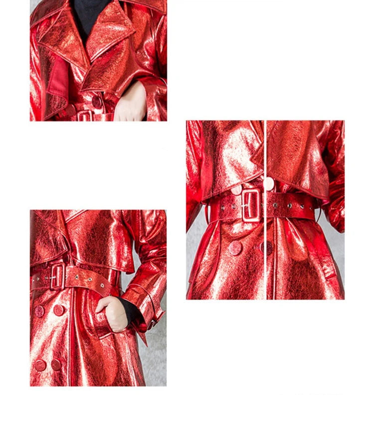 Shiny Double Breasted Trench Coat