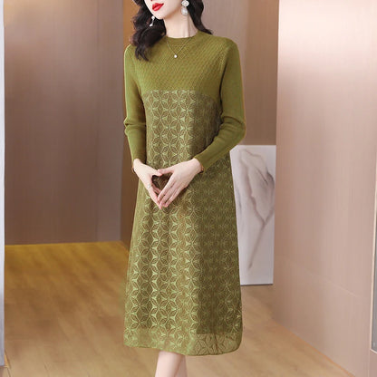 Knitted Woolen Patchwork Sweater Dress