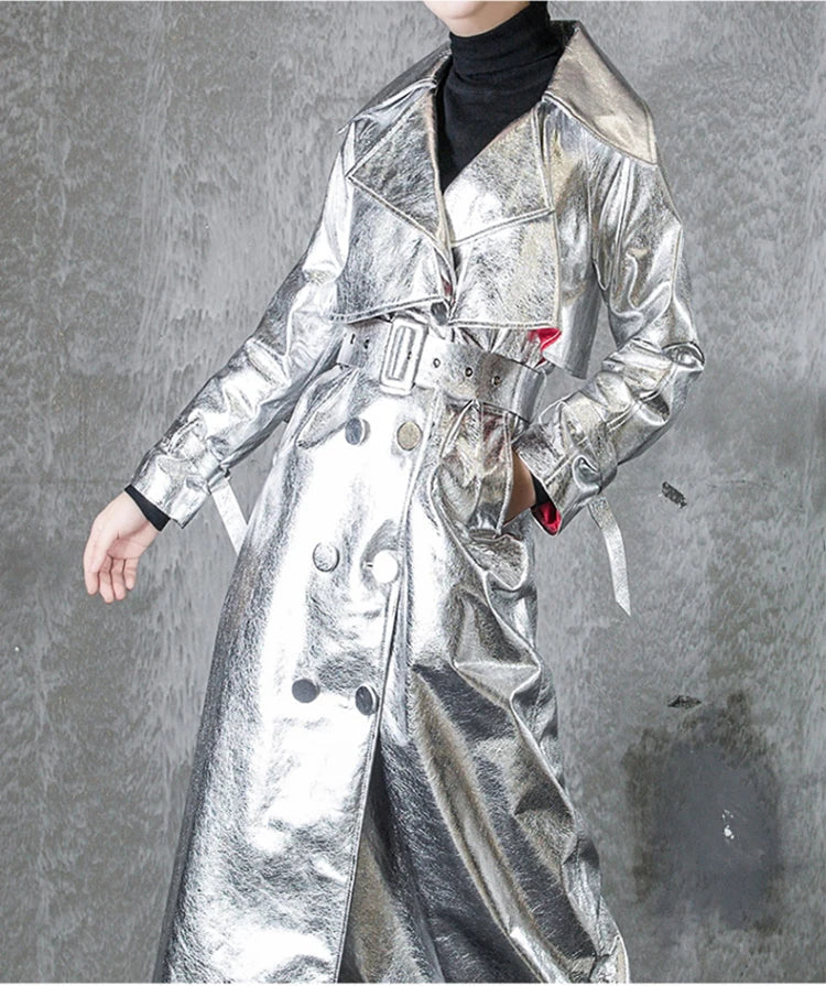 Shiny Double Breasted Trench Coat