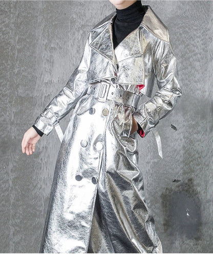 Shiny Double Breasted Trench Coat