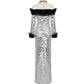 Feather Sequined Thigh High Slit Floor-Length Dress