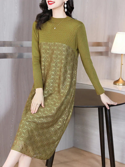 Knitted Woolen Patchwork Sweater Dress