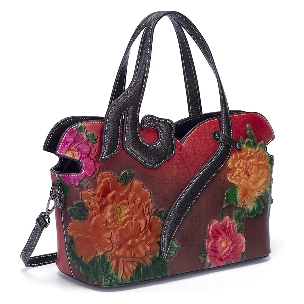 Floral Embossed Messenger Shoulder Bag