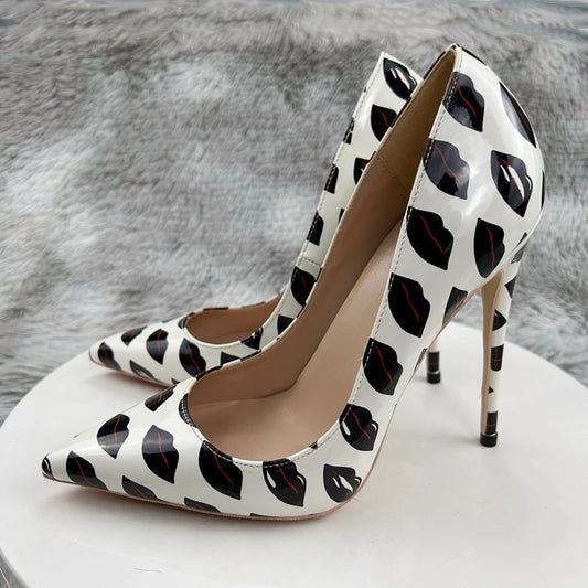 Printed Pointy Toe High Heel Slip-On Shoes