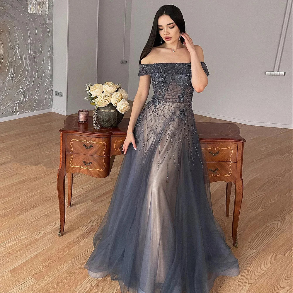 Luxury Embellished Off-Shoulder Long Dress