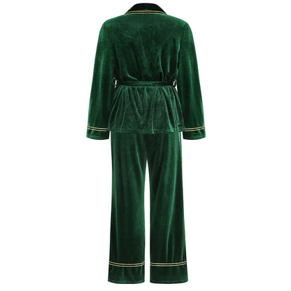 Rose Embroidered Gold Edge Pajama Set