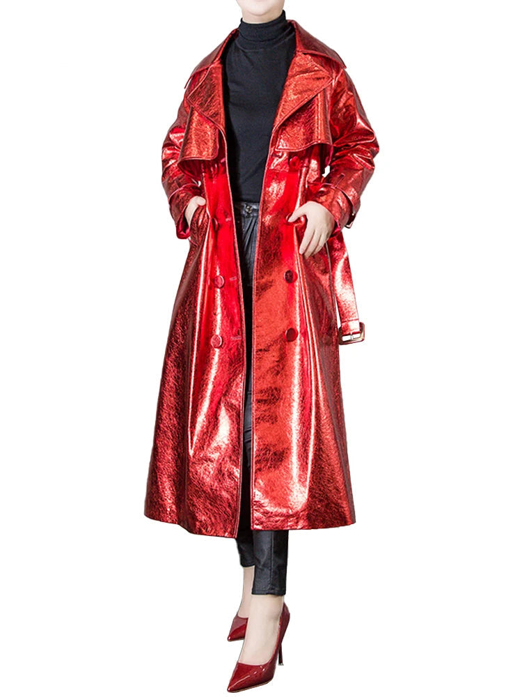 Shiny Double Breasted Trench Coat