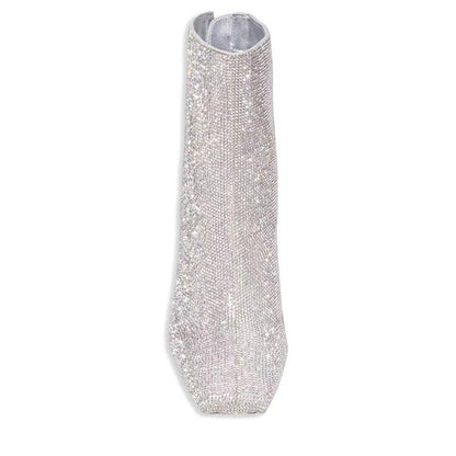 Sparkling Crystals Square Toe Ankle Boots