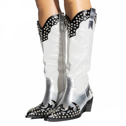 Crystal Embellished Patchwork Western Boots
