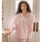 Embroidered Three-Quarter Sleeve Pajama Set