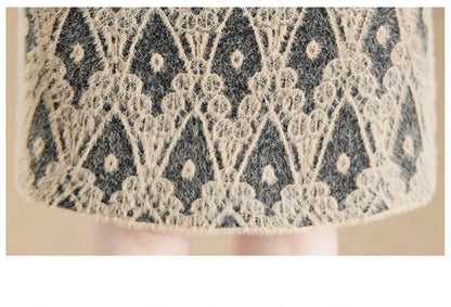 Geometric Round Neck Long Sleeve Sweater Midi Dress