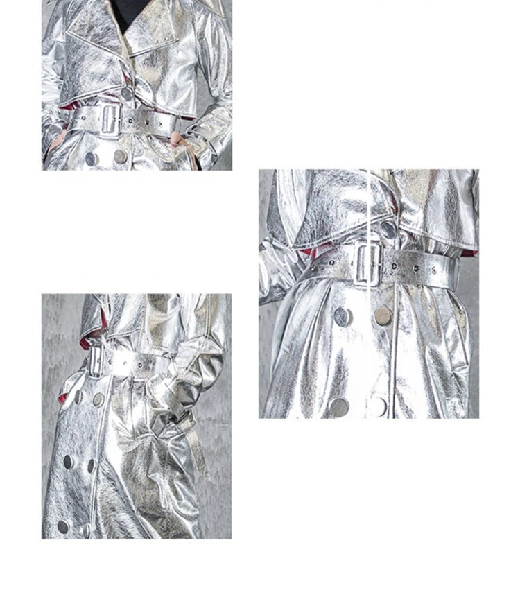 Shiny Double Breasted Trench Coat
