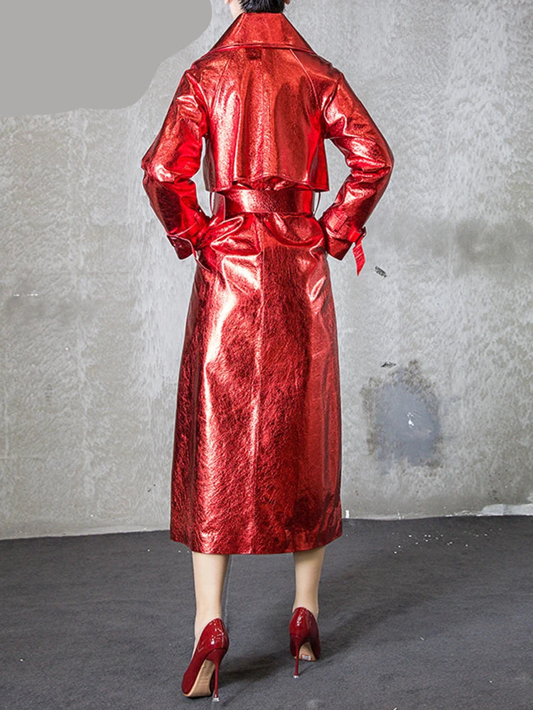 Shiny Double Breasted Trench Coat