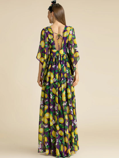 Bohemian Lemon Print Backless Maxi Dress