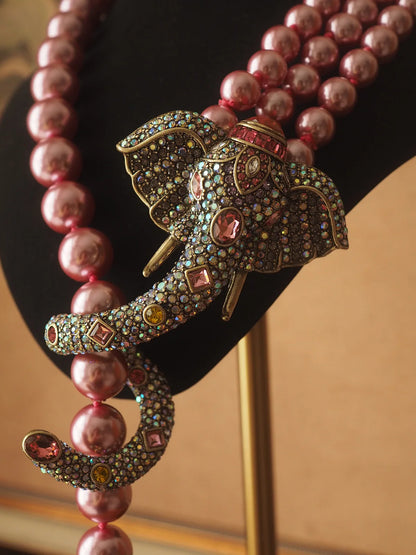 Crystal Studded Elephant Pearl Necklace
