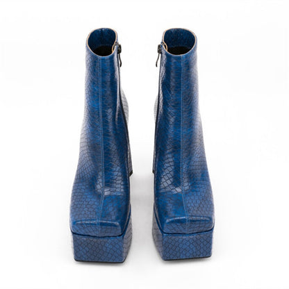 Square Toe Animal Pattern Chunky Heel Boots