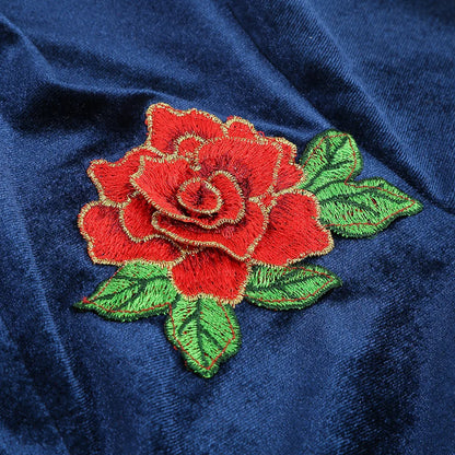 Rose Embroidered Gold Edge Pajama Set