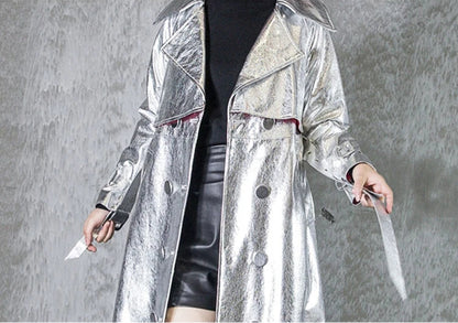 Shiny Double Breasted Trench Coat