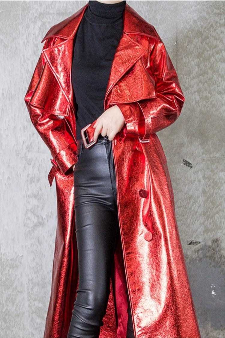 Shiny Double Breasted Trench Coat