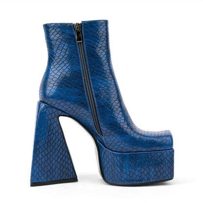 Square Toe Animal Pattern Chunky Heel Boots
