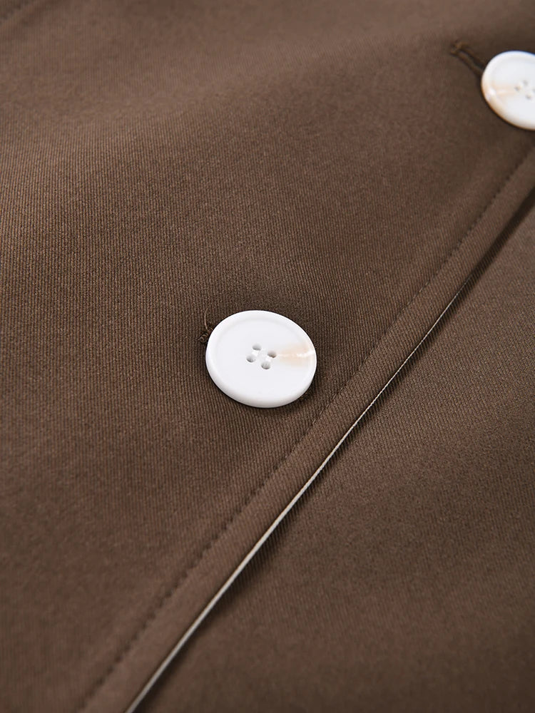 Color Block Lapel Collar Double-Breasted Trench Coat