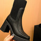 Genuine Leather Chunky High Heels Ankle-Length Boots