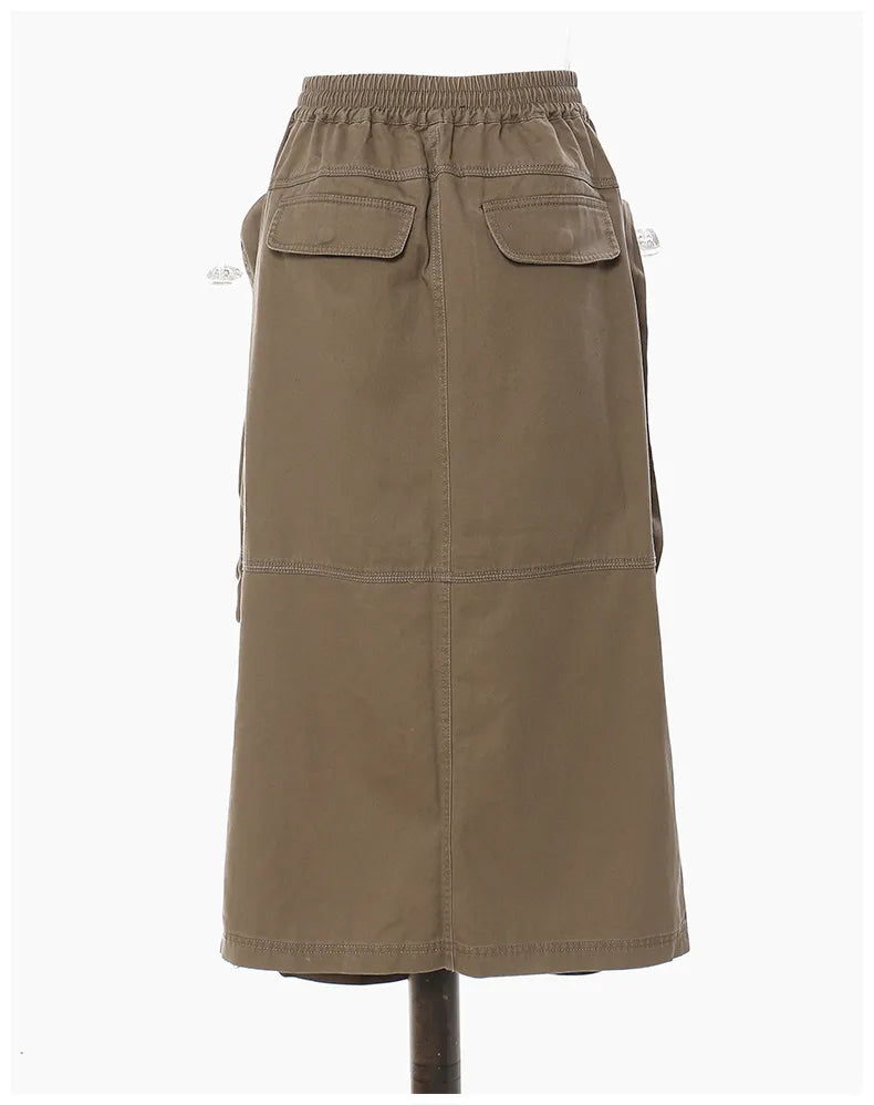 Multi-Pocketed Elastic Waist Long Skirt