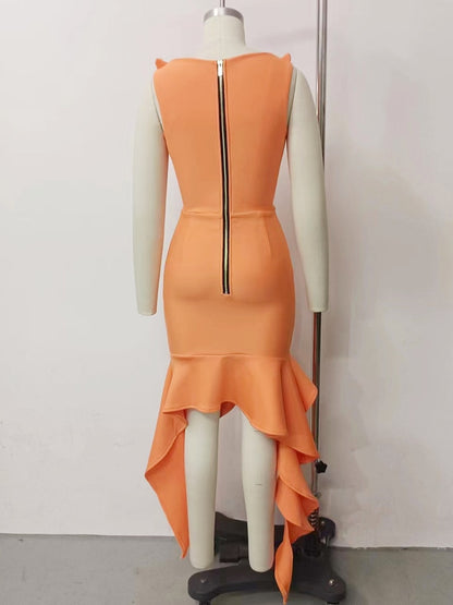 Irregular Ruffles High-Low Midi Dress