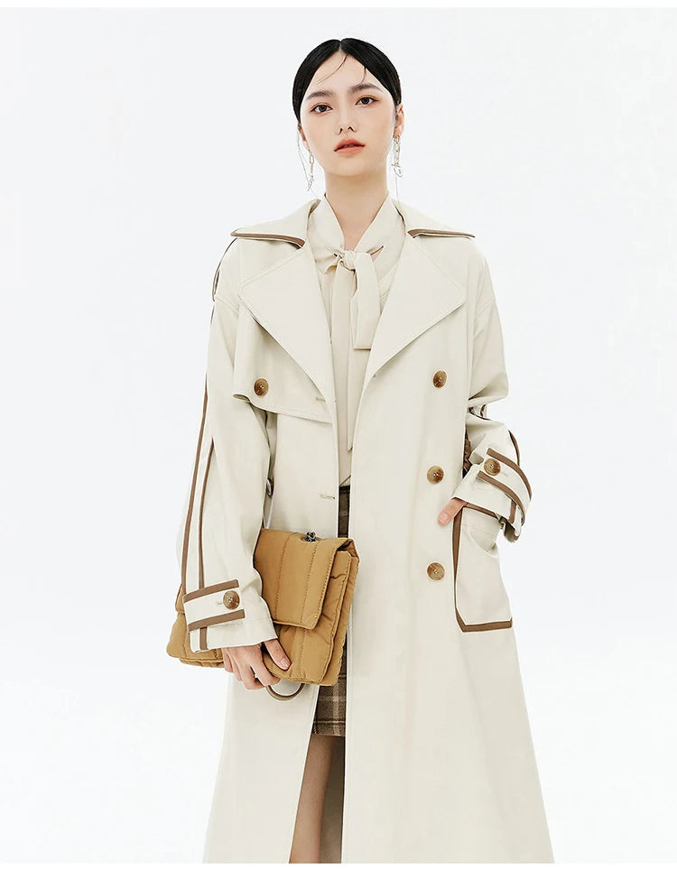 Contrast PU Leather Trench Coat