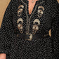 Plus Size Embroidered Polka Dot Notched Long Sleeve Dress