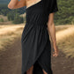 Slit Single Shoulder Short Sleeve Midi Dress