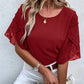 Swiss Dot Round Neck Half Sleeve Blouse