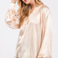 Notched Long Sleeve Blouse