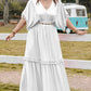 Plus Size Tassel Smocked V-Neck Half Sleeve Dress