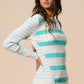 BiBi Contrast Striped Asymmetrical Hem Knit Top