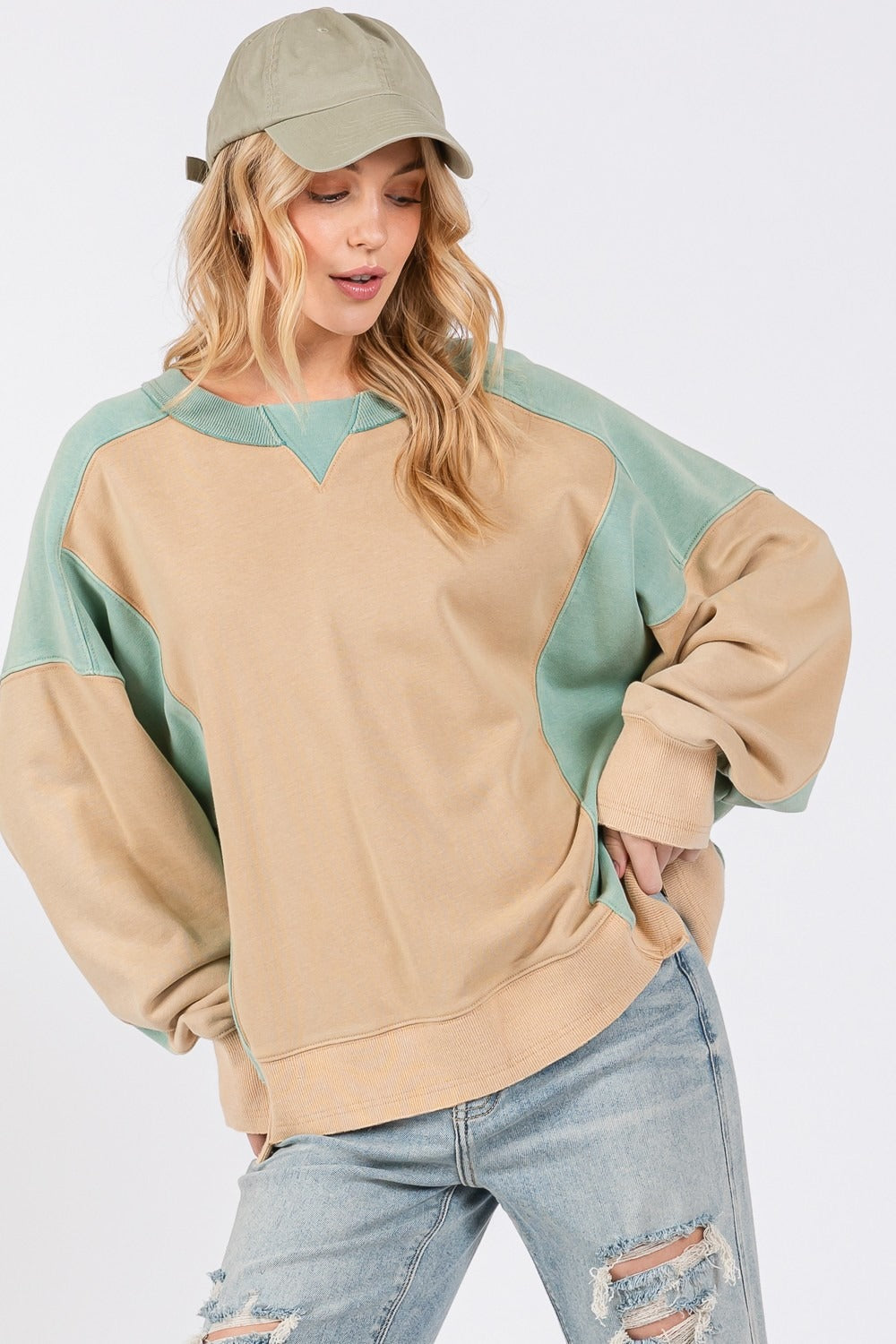 Color Block Round Neck Sweatshirt